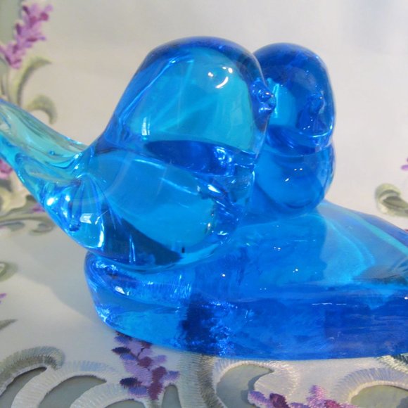 Vtg Blue Glass Double Bluebird of Happiness Bluebirds on Heart Leo Ward 1991 - Picture 9 of 16
